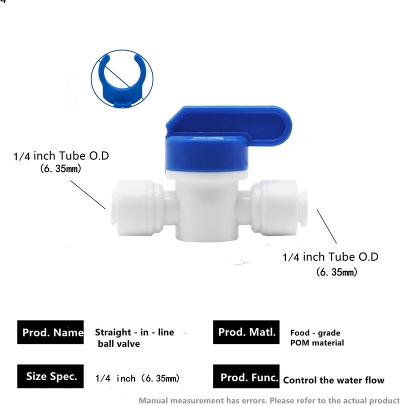 Madavoon 1/4 inch OD Tubing&Hose&Pipe Use Inline Shut Off Ball Valve Plastic Quick Connect Fittings for Water Purifier RODI System (Pack of 10) - Image 2